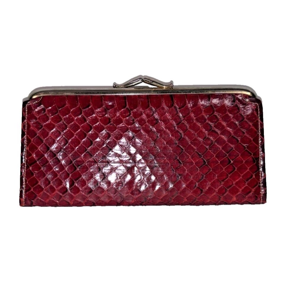 Vintage Baronet Genuine Cobra Snakeskin Red Wallet Clutch Checkbook Purse